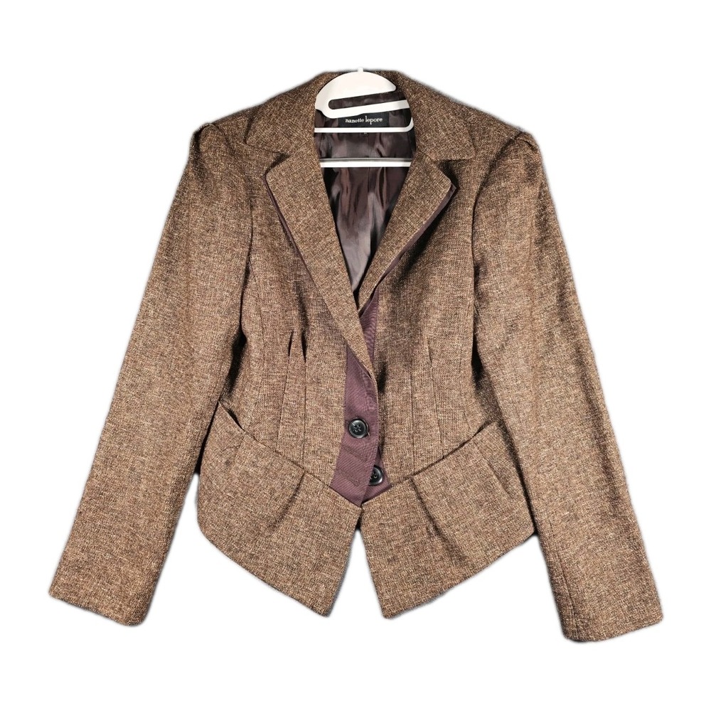 Nanette Lepore Brown Tweed Two-Button Blazer with Contrast Trim